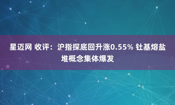 星迈网 收评：沪指探底回升涨0.55% 钍基熔盐堆概念集体爆发